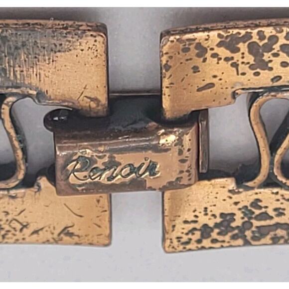 Renior Copper Rectangular Reticulated Link 15" Choker Necklace & Earring Set VTG - Picture 13 of 15